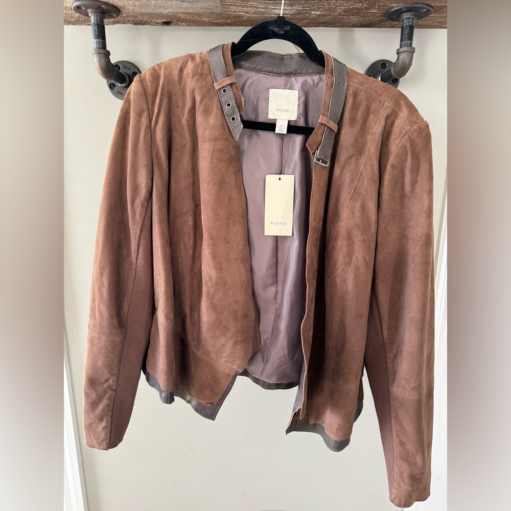 New Sejour Women’s Open Front Suede Leather Jacket, 16W